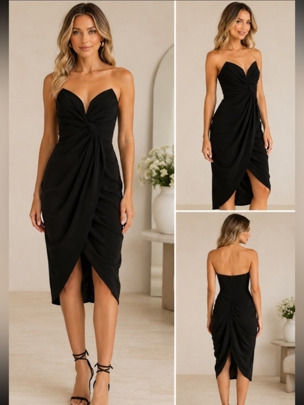 Zimmermann Black Strapless Draped Midi Cocktail Dress silk Formal Evening Dress